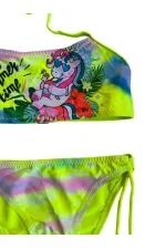 Kız Çocuk Neon Sarı Desenli  2-8 Yaş Straplez Bikini Takım HZL24S-LC3652