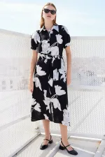 2213 Short-Sleeve Viscose Dress - D. Black