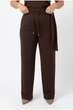 Women's Brown Plus Size Modal Fabric Top and Bottom Set with Gold Buckle Detail HZL26S-ZSS111291
