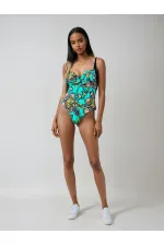 Maillot de bain femme noir turquoise à motifs HZL25S-LC6279