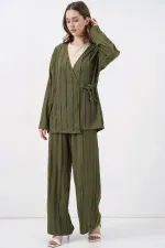 Ensemble deux pièces pantalon kimono en maille pour femme 30067 - Kaki