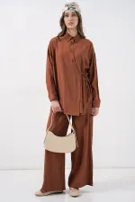 Kadın Bağcıklı Tunik Pantolon İkili Takım 6752 - Taba