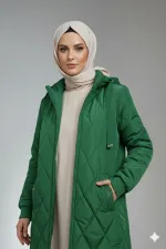Manteau hijab long matelassé vert émeraude pour femme HZL25W-BD151381