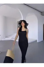 Kadın Siyah Ayarlanabilir Askılı Midi Boy Elbise HZL25S-FRY122921