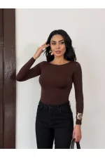 Kadın Kahverengi Sırtı Açık Fiyonk Bağlamalı Uzun Kol Bluz HZL25W-FRY123661