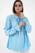 Women's Embroidered Knitted Blouse 941 - Blue