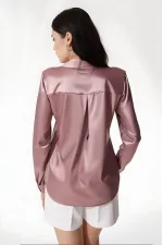 Kadın Gül Kurusu Hafif Dökümlü Saten Yüzeyli Gömlek HZL22W-BD139641