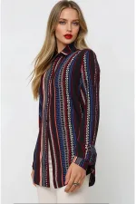 Kadın Siyah Etnik Desenli Çok Renkli Viskon Gömlek HZL23W-BD137851