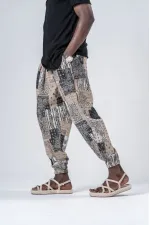 Men's Camel Patterned Elastic Waist and Leg Loose Cut Pocket Jogger Sweatpants HZL24S-MXC8989-144