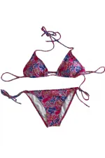 Women's Pink Floral Patterned Halter Neck Triangle Bikini Set HZL25S-LC5005