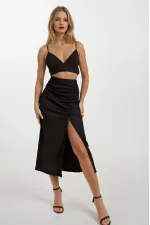 Women's Black Elastic Waist Slit Long Skirt HZL22S-BD118801