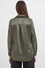 Chemise hijab kaki satinée pour femme HZL25W-BD139641