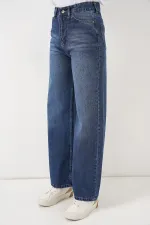 Women's Wide Leg High Waist Palazzo Jeans 6656 - Navy Blue