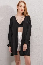 Women's Black Ruffle Sleeve Elastic Loose Kimono HZL23S-BD158821