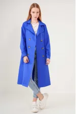 Kadın Sax Kruvaze Yaka Kemerli Astarsız Mevsimlik Rahat Trençkot  HZL22S-BD158531