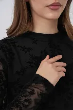 Chemisier à manches longues à motifs pour femme 983 - Noir