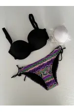 Kadın Siyah Taş İşlemeli Desenli 3 Parça Etekli Bikini Takım HZL25S-LC3326
