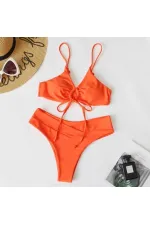 Kadın Turuncu İp Detaylı Astarlı V Kesim Üçgen Bikini Takım HZL24S-LC2234