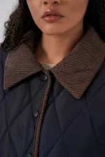 Manteau matelassé en velours bleu marine pour femme, avec fermeture à pression HZL25W-BD152261