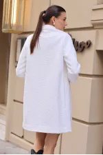 Kadın Beyaz Tek Düğmeli Çift Cepli Astarlı Buklet Kaşe Kaban HZL22W-BD190821