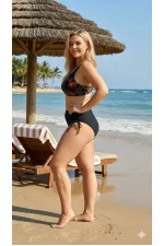 Ensemble bikini grande taille doublé à motif floral noir pour femme HZL26S-LC21202