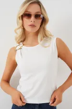 Kadın Kolsuz Basic Bluz 935 - Beyaz