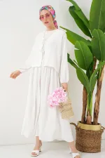 Ensemble deux pièces jupe kimono Ayrobin pour femme 8047 - Blanc