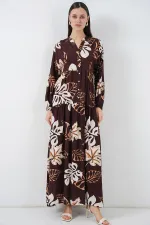 Robe longue hijab à motifs pour femme 2585 - Marron foncé