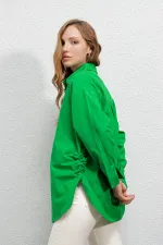Kadın Yeşil  Yandan Yırtmaçlı  Ip Büzgülü  Gömlek HZL23W-BD1201321