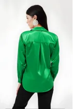 Kadın Koyu Yeşil Hafif Dökümlü Saten Yüzeyli Gömlek HZL22W-BD139641