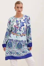 5902 Kemerli Desenli Elbise - Saks