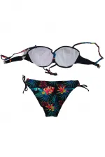 Kadın Siyah Taş İşlemeli Desenli Astarlı Bikini Takım HZL25S-LC209