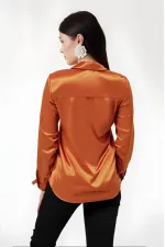 Kadın Oranj  Hafif Dökümlü Saten Yüzeyli Gömlek HZL22W-BD139641