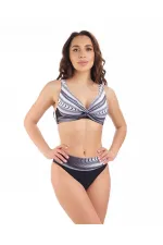 Kadın Siyah Beyaz Desenli Yüksel Bel Astarlı Bikini Takımı HZL25S-LC22315-5