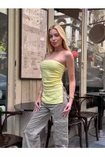 Chemisier bustier jaune à double fente et fronces latérales pour femme HZL24S-ZK13091