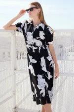 2213 Short-Sleeve Viscose Dress - D. Black