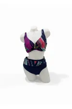 Ensemble bikini doublé grande taille bleu marine multicolore pour femme HZL25S-LC21202