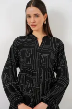 Robe longue hijab à motifs pour femme 2585 - Noir 10