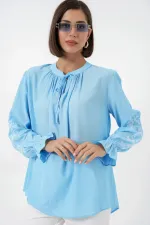 Women's Embroidered Knitted Blouse 941 - Blue