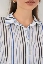 Women's Striped Short-Sleeve Shirt 20345 - Navy Blue