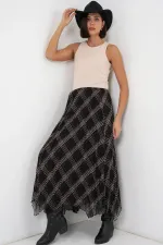 Jupe asymétrique en mousseline pour femme 8056 - Noire