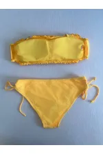 Kadın Sarı Büzgülü Astarlı Bikini Takım HZL25S-LC3349