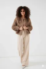 Manteau en fourrure pelucheuse doublé biscuit pour femme HZL25W-BD152251