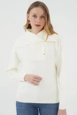 15921 Geniş Yaka Triko Kazak - Ekru