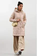 Kadın Krem Kapitone Uzun Şişme Mont HZL22W-BD151381