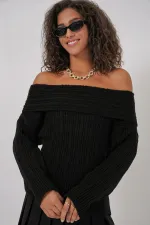 Pull oversize en maille à épaules dénudées pour femme (réf. 15908) - Noir