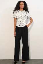 Women's White Satin Short-Sleeve Polka Dot Blouse with Gathered Detail HZL26S-BD1400121 Women's White Satin Short-Sleeve Polka Dot Blouse with Gathered Detail HZL26S-BD1400121