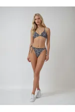 Kadın Leopar Siyah Boyundan İp Bağlamalı Üçgen Bikini Takımı HZL25S-LC5005