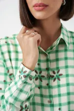 Women's Patterned Oversize Viscose Shirt 20371 - Green