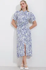 2213 Short-Sleeve Viscose Dress - Blue